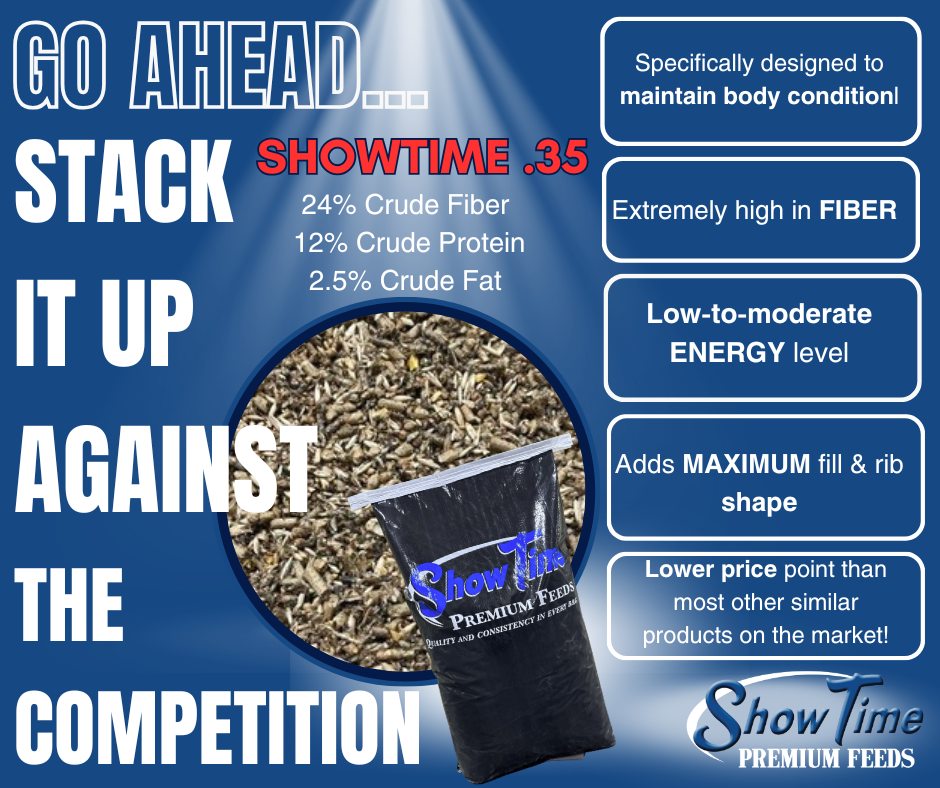Advertisement for ShowTime premium feeds with text and product image on a blue background
