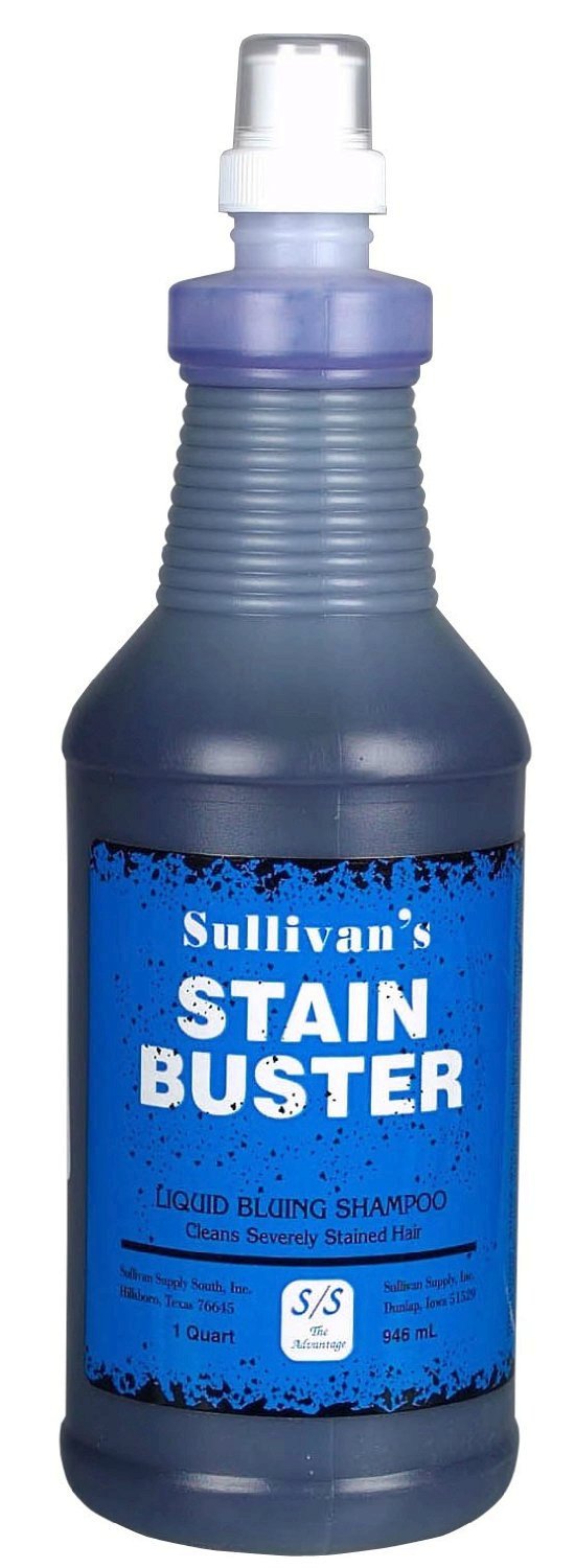 Bottle of Sullivan's Stain Buster liquid cleaning shampoo on a white background