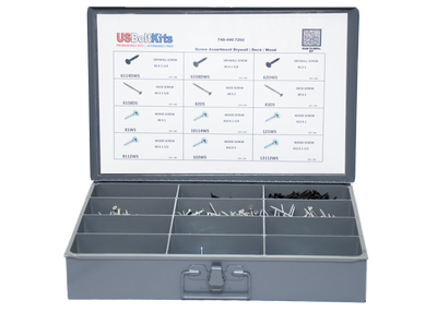 Gray tool kit with open lid displaying a chart and compartments filled with tools on a white background.