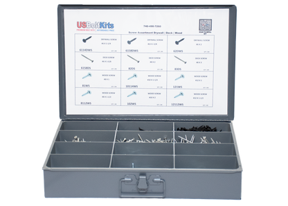 Gray tool kit with open lid displaying a chart and compartments filled with tools on a white background.