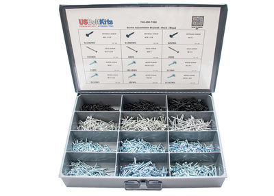 US Bolt Kits screw assortment set with labeled compartments on a white background