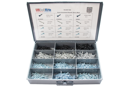 US Bolt Kits screw assortment set with labeled compartments on a white background