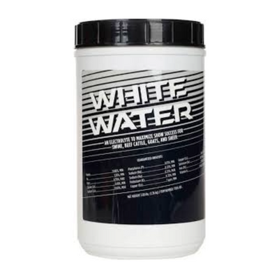 Container labeled 'White Water' on a white background