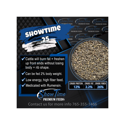 ShowTime premium feeds packaging with product details and contact information.
