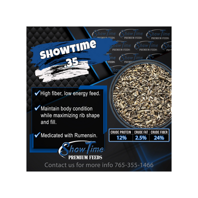 ShowTime premium feed packaging with product details and contact information.