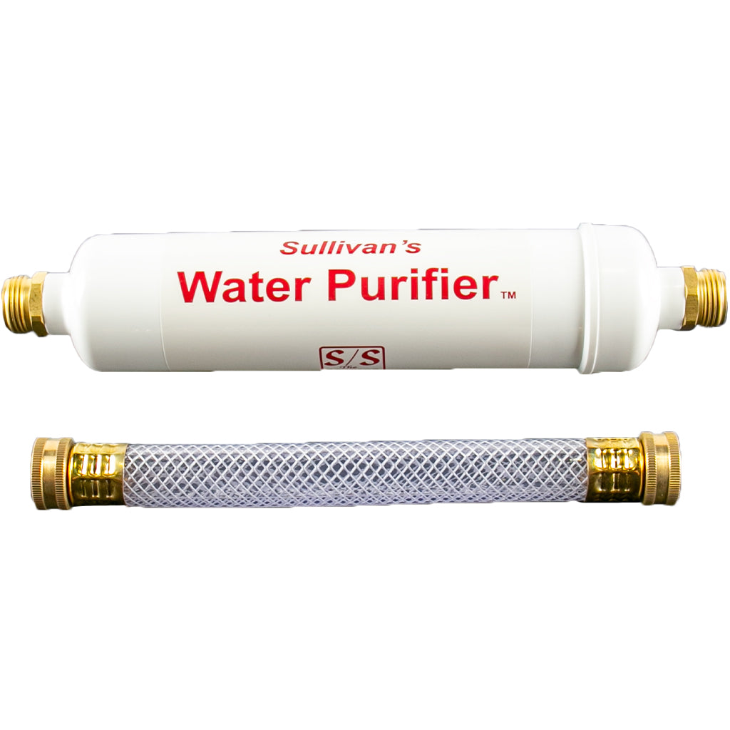 Sullivan's Water Purifier with white housing and gold connectors on a white background
