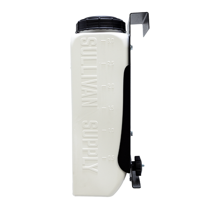White water bottle with black cap and label on a white background