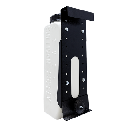 White bottle with black metal bracket on a white background