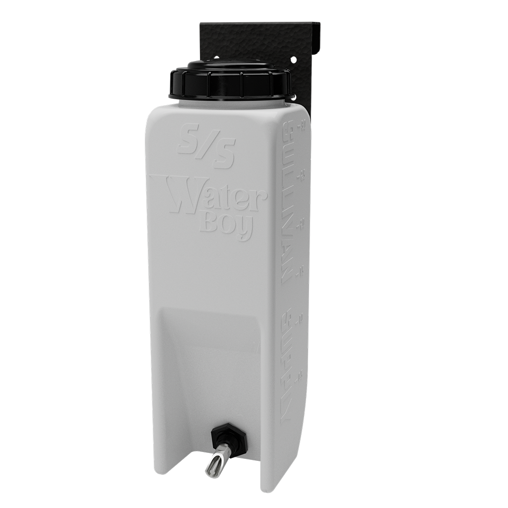 White water container with black lid and spigot on a white background