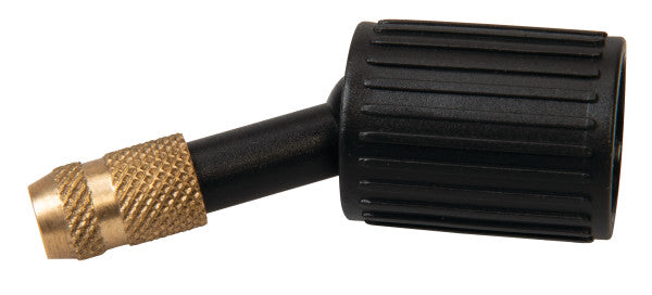 Black and brass garden hose nozzle on a white background