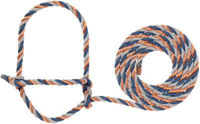 Multicolored rope with a knot on a white background