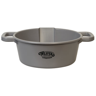 Gray livestock water trough with Weaver Leather logo on a white background