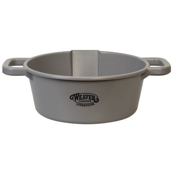 Gray livestock water trough with Weaver Leather logo on a white background