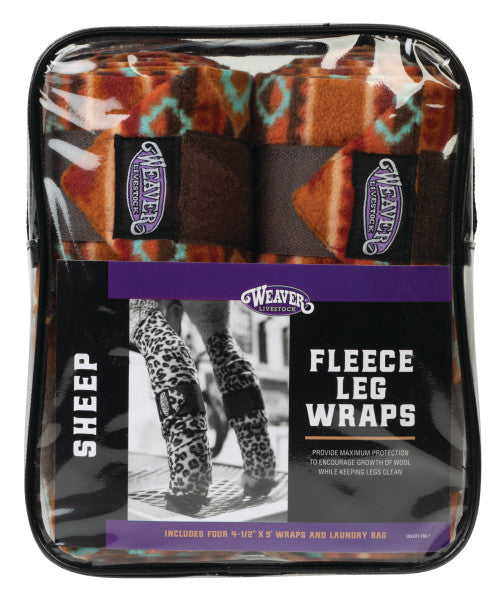 Packaged Weaver fleece leg wraps with a sheep image on the label.