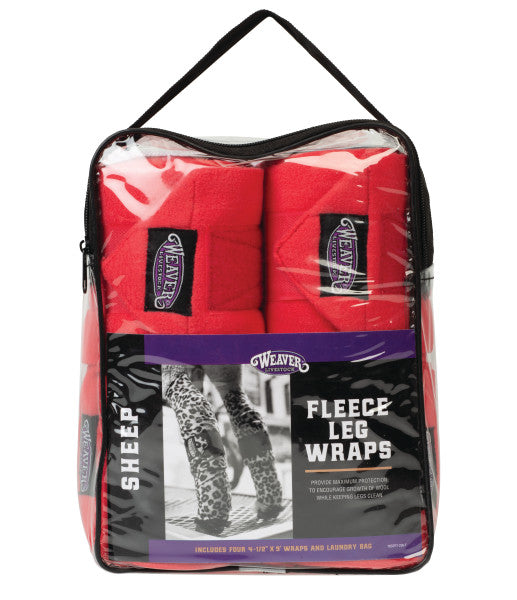 Red fleece leg wraps in a Weaver brand packaging on a white background
