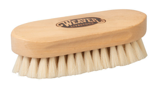 Wooden brush with bristles on a white background, featuring the Weaver Livestock logo.