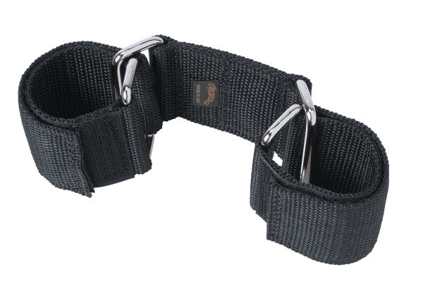 Black dog collar with metal clasp on a white background