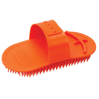 Orange dog grooming brush on a white background