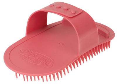 Red rubber sandal with bristle design on a white background
