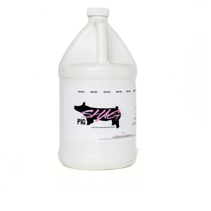 White gallon of Pig Shag on a white background