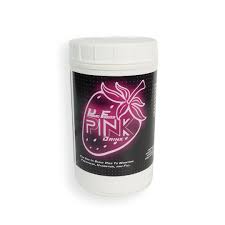 White container with a black label featuring a pink strawberry graphic on a white background