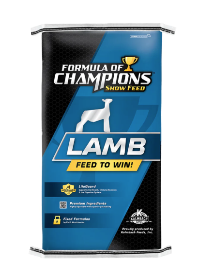 Bag of Formula of Champions Show Feed Lamb on a white background