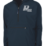Navy blue jacket with a logo on the chest against a white background
