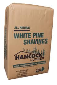 Cardboard box of Hancock Lumber white pine shavings packaging.