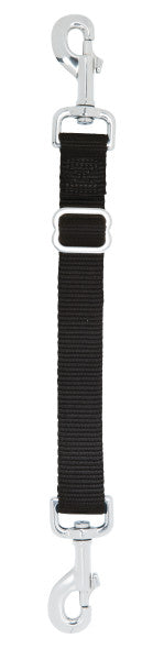 Black dog leash with metal clasp on a white background