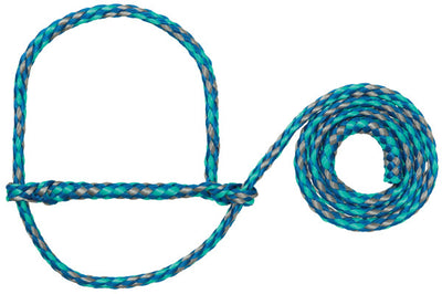 Turquoise and beige braided rope on a white background