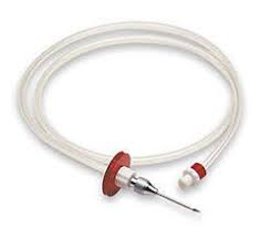 Medical tubing with a needle on a white background