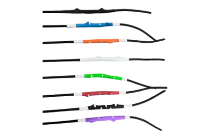 Set of colorful archery bows on a white background