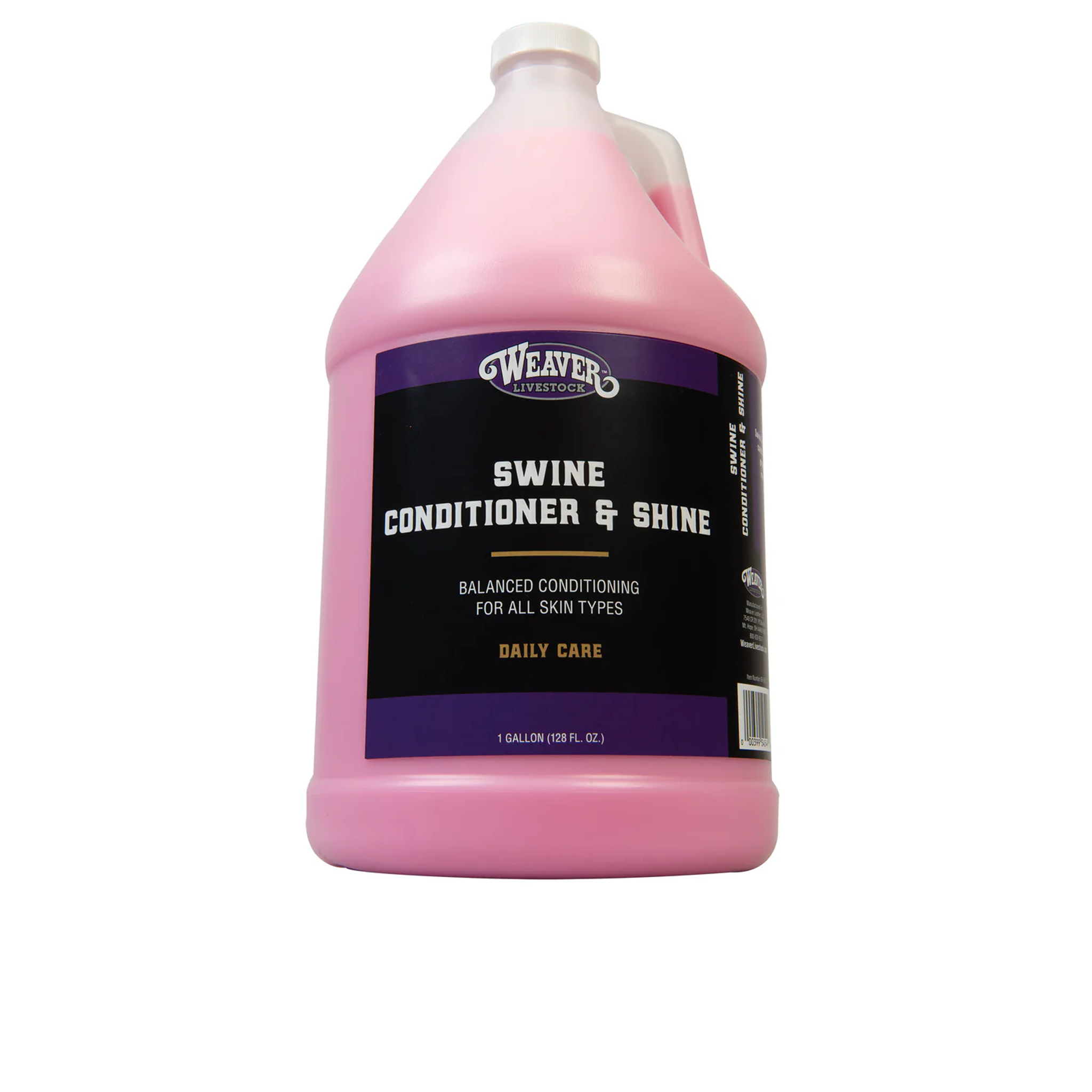 Pink bottle of Weaver Swine Conditioner & Shine on a white background