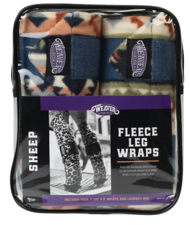 Weaver's fleece leg wraps packaging with a clear window showing the product.