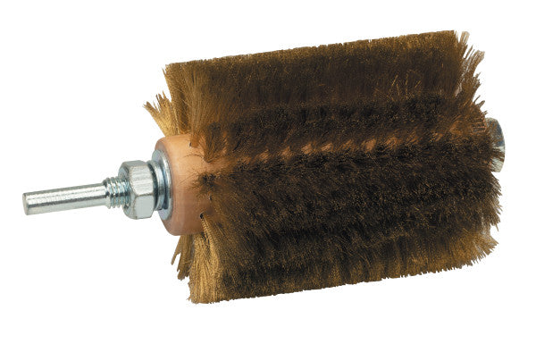 Brown bristle brush with metal shaft on a white background